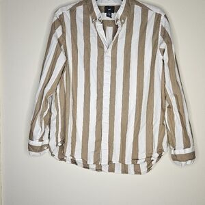 H&M Beige and White Striped Casual Button Down Shirt